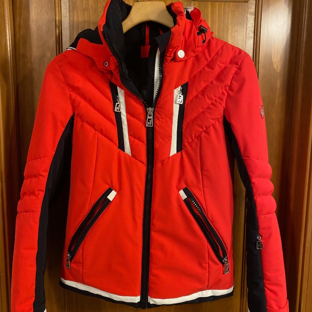 Toni Sailer Women's Ski Jacket, European Size 34, Bold Red with White/Black Trim